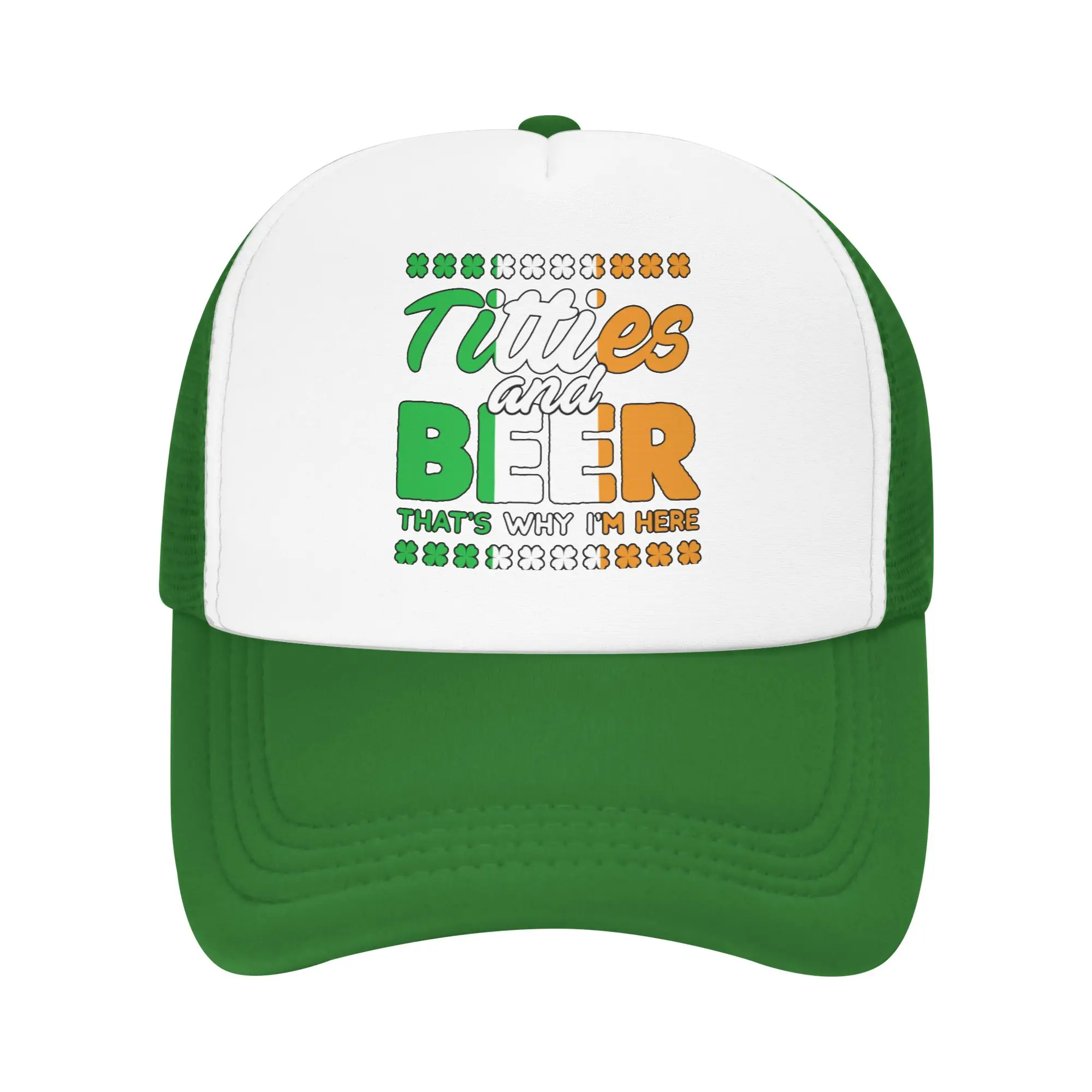 Men Women Titties And Beer Trucker Cap Mesh Baseball Caps Shamrock Alcohol Drink Hats Trucker Worker Cap Adjustable Golf Hats