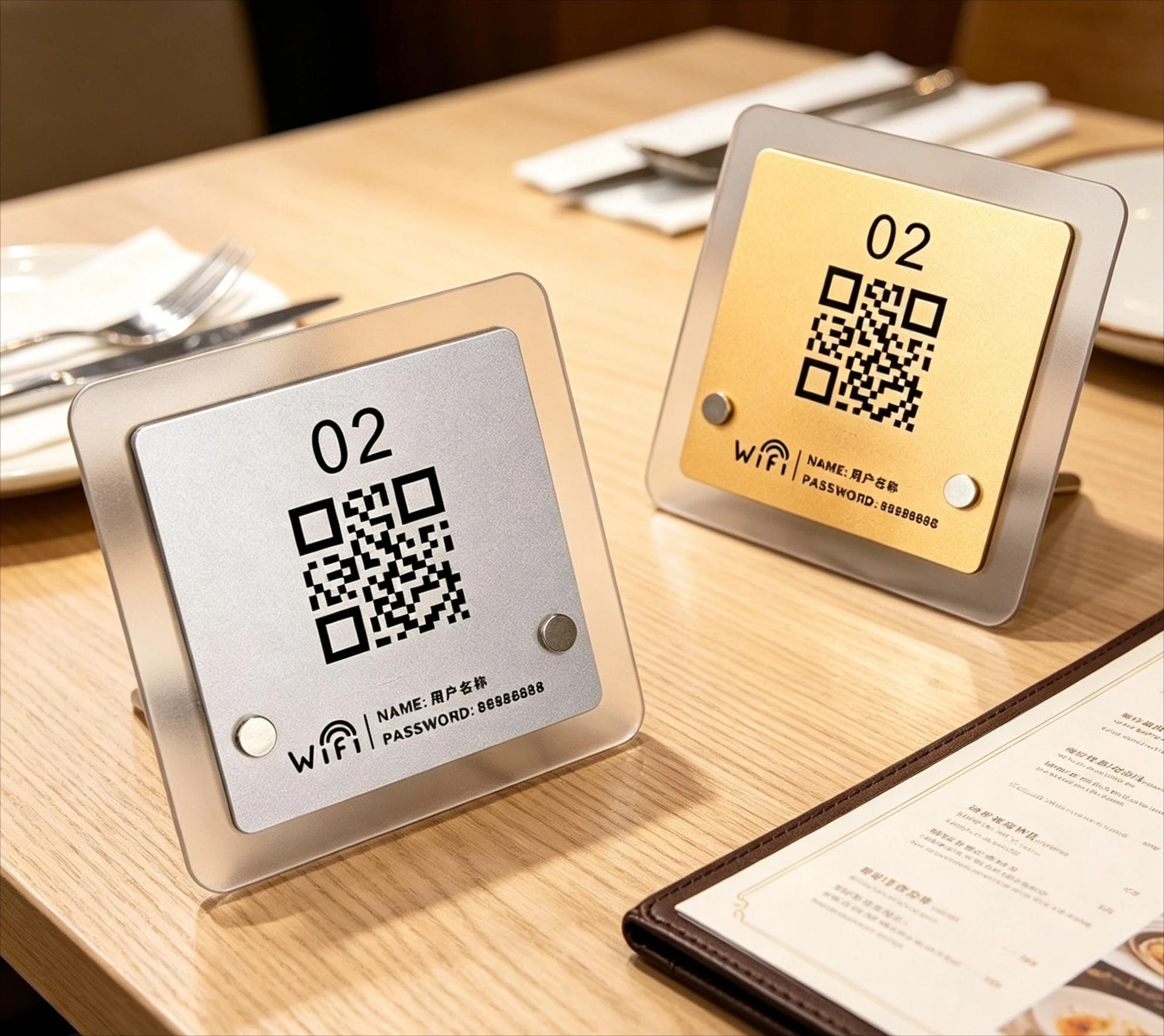 Custom Acrylic QR Code Table Number Sign for Digital Menu, Scan‑to‑Order, WiFi & Payment Code Plaque for Restaurant Cafe Shop