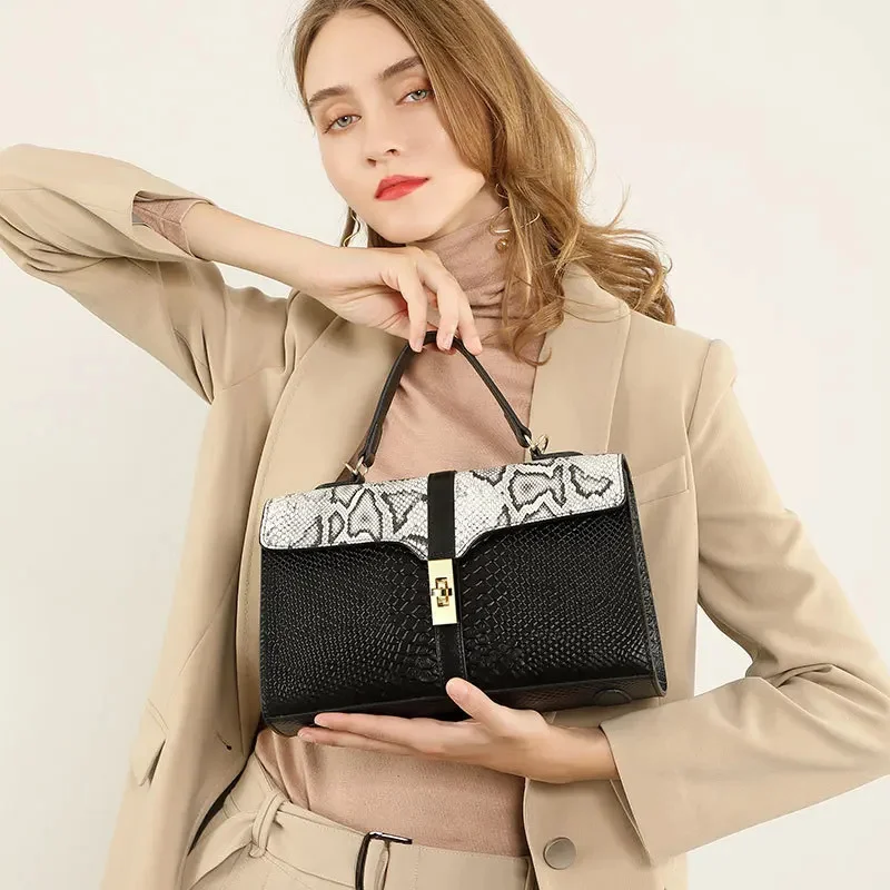 Women's Genuine Leather Shoulder Bag Luxury Commuter Handbag Fashion European and American Style Crocodile Grain Crossbody Bags