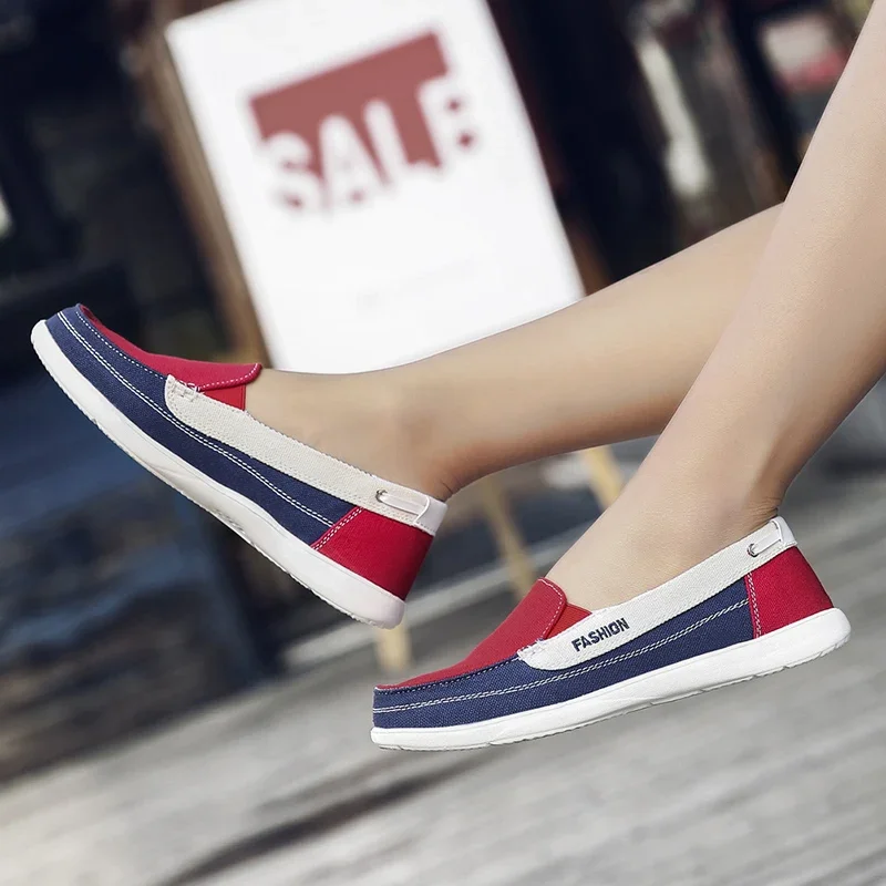 Walking Shoes Women Loafers Canvas Shoes Low Breathable Solid Color  Slip on Flat Casual Shoes