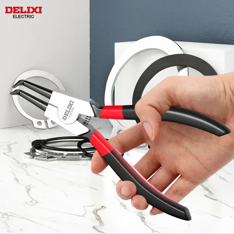 DELIXI ELECTRIC 9-In Circlip Pliers,Needle nose Pliers，Retaining Ring Pliers，for Removing Installing Puller Locking Rings Shafts