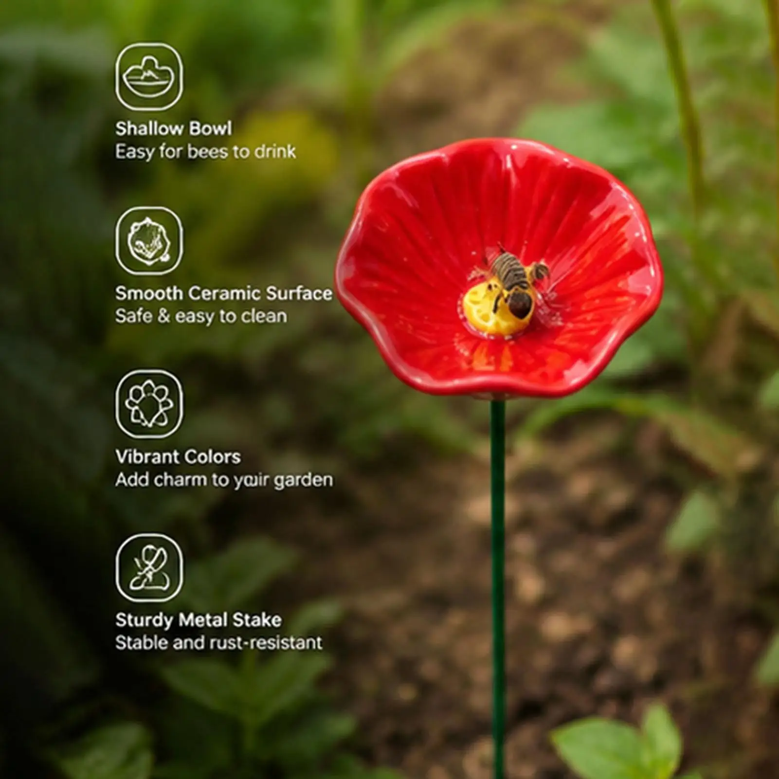 6 Pieces Bird Bath Garden Bee Watering Station Flower Pollinator Drinking Rain Catcher for Patio Lawn Backyard Balcony Deck