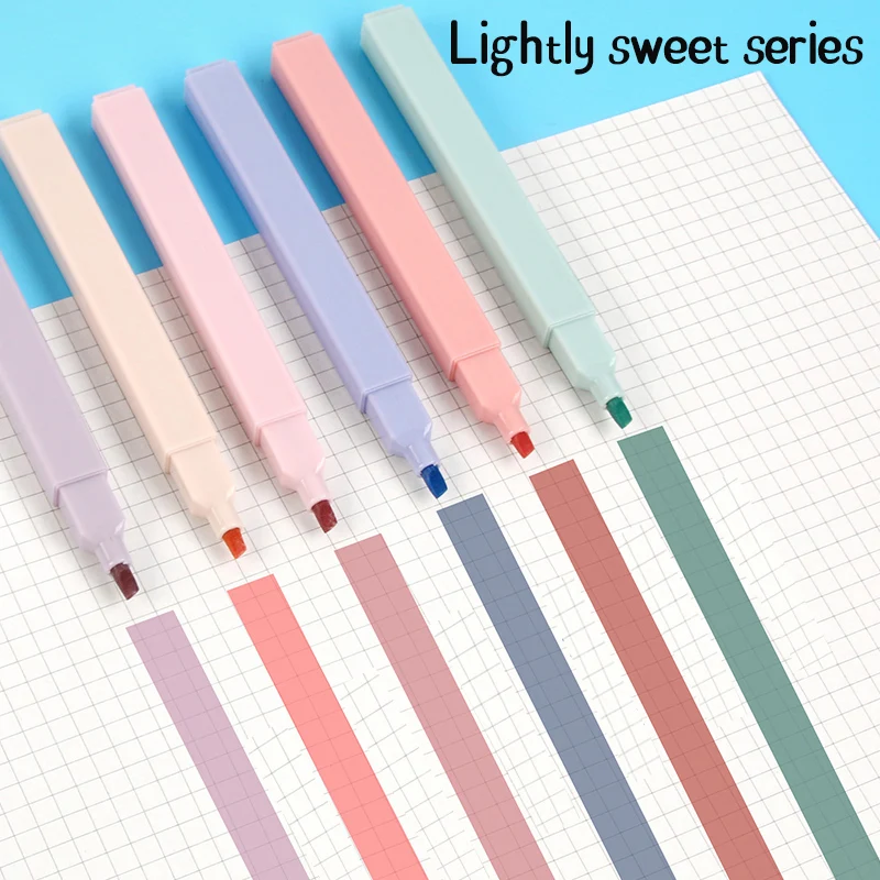 Hot sale Affordable Highlighter Rectangular Marker Pen Macaron Pink Highlighter Pen Set