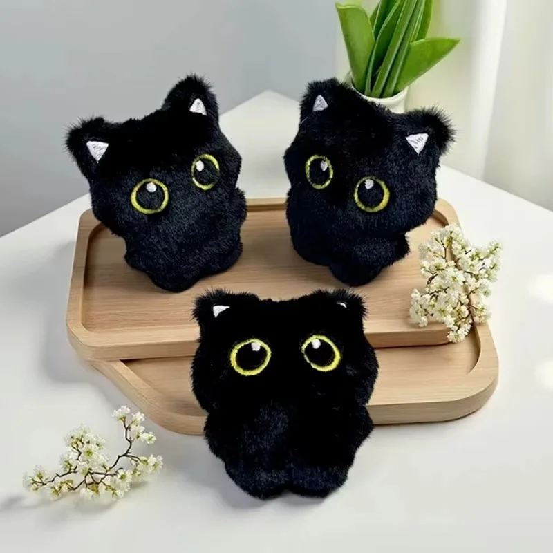 New Kawaii Big Eyes Cat Plush Doll With Scarf Black Cat Keychain Bag Pendant Cartoon Kitten Ornament Festival Gift For Friends image 3