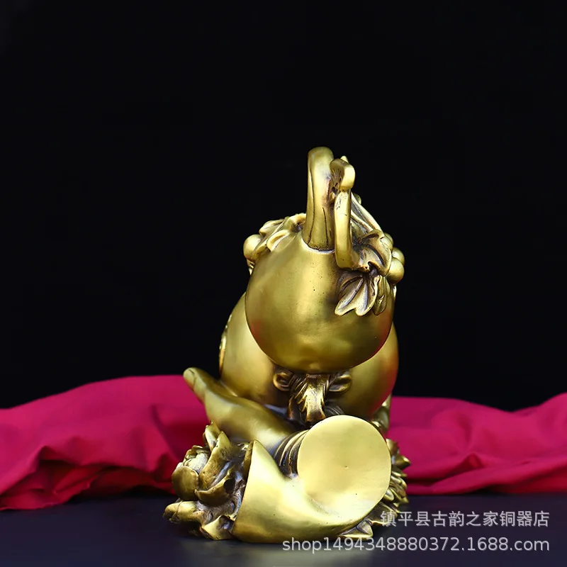 Brass Fulu Gourd Handheld Ornament Copper Gourd Home Living Room Decoration Office Store Desktop Decor