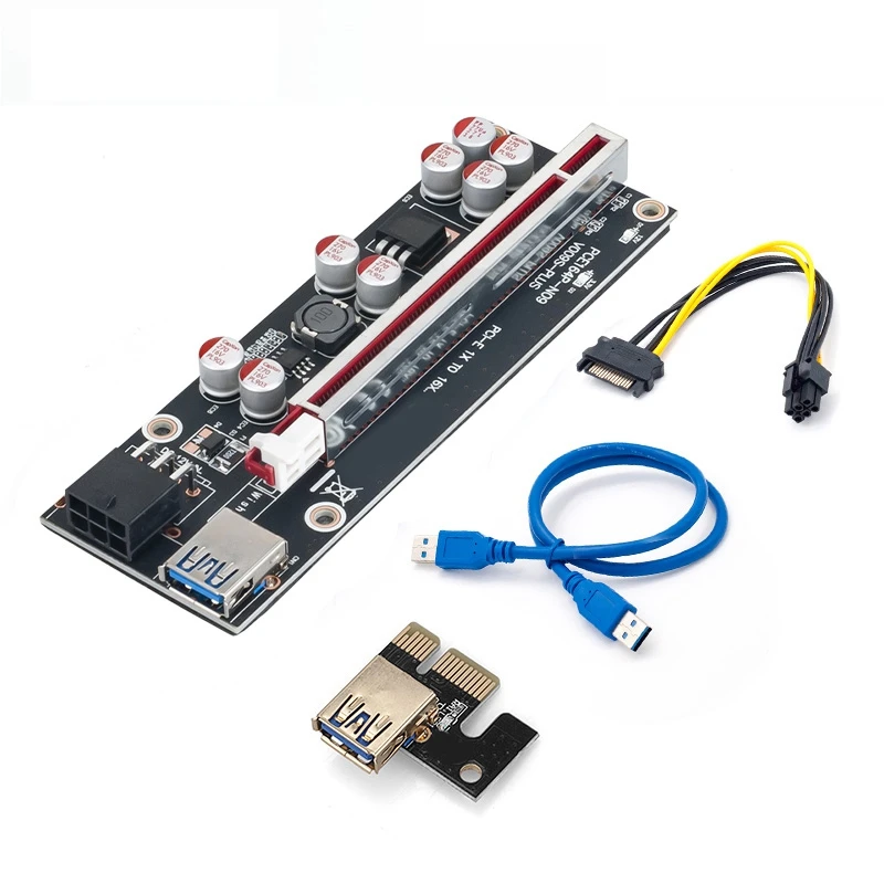 PCI-E Pcie Riser 009S PLUS Professional Express 1X 4X 8X 16X extensor PCI E USB Riser 009 GPU 6 pines tarjeta SATA 15 pines