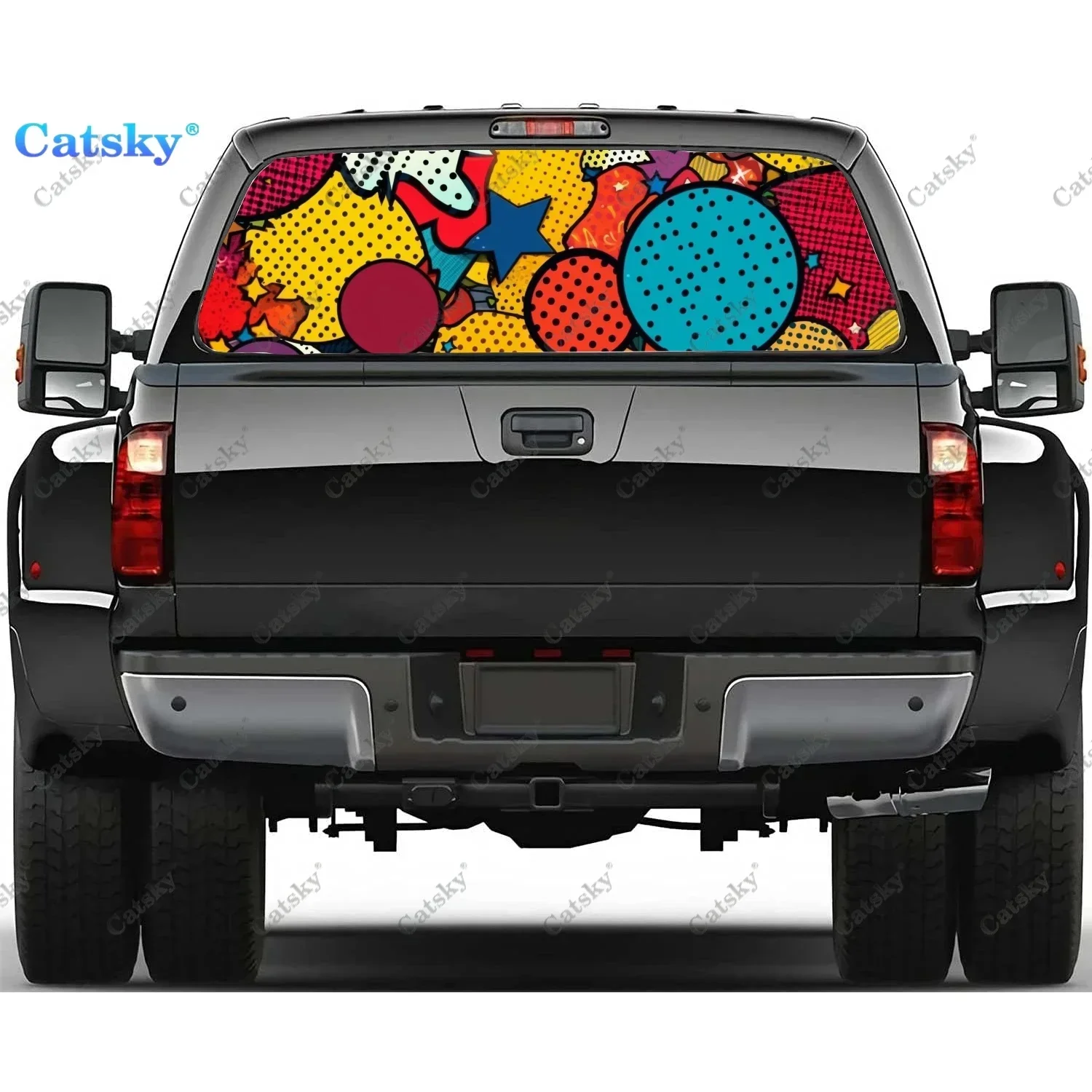 Pop Art W/ Abstract Elements Rear Window Decal Fit Pickup,Truck,Car Universal See Through Perforated Back Windows Vinyl Sticker