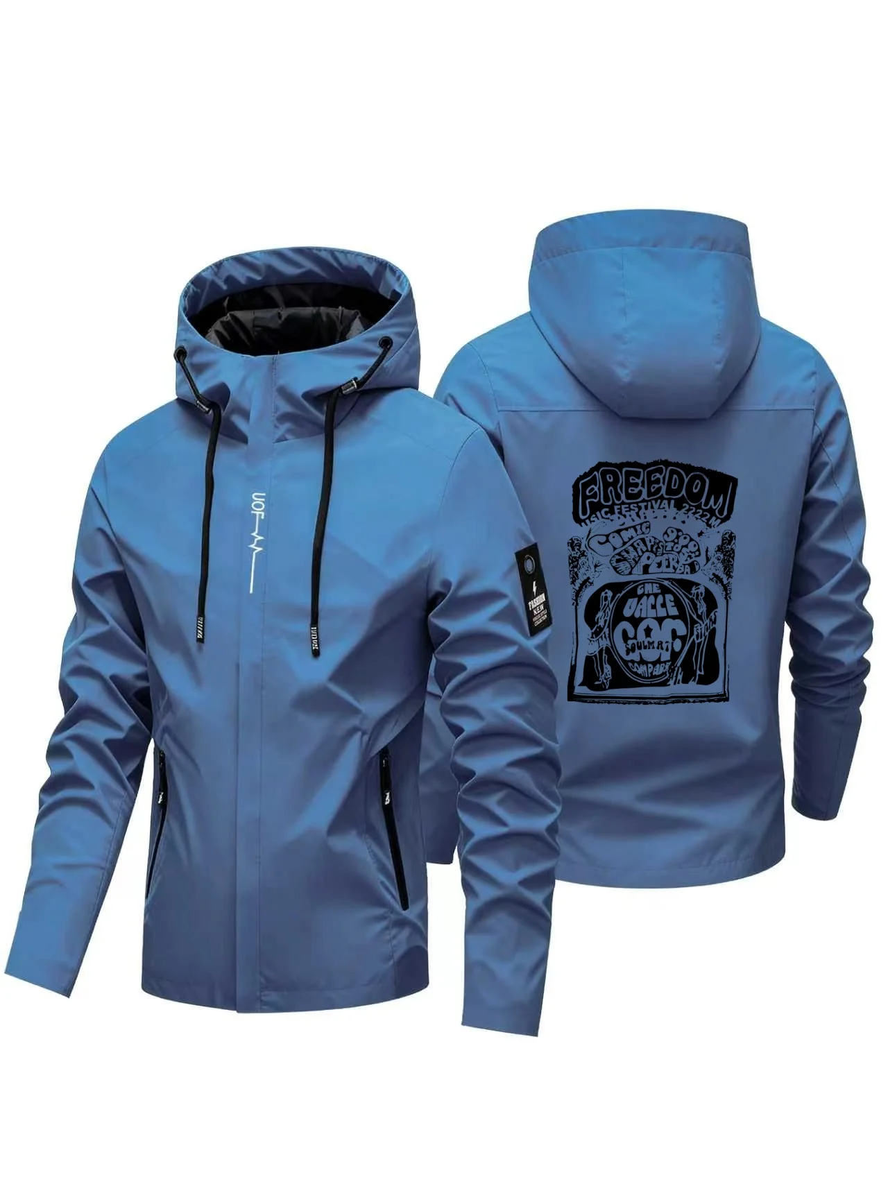 2026 New Model Men's Autumn-Winter Windproof Hooded Jacket with Full Zipper, Printed Outdoor Hiking Leisure Streetwear Jacket