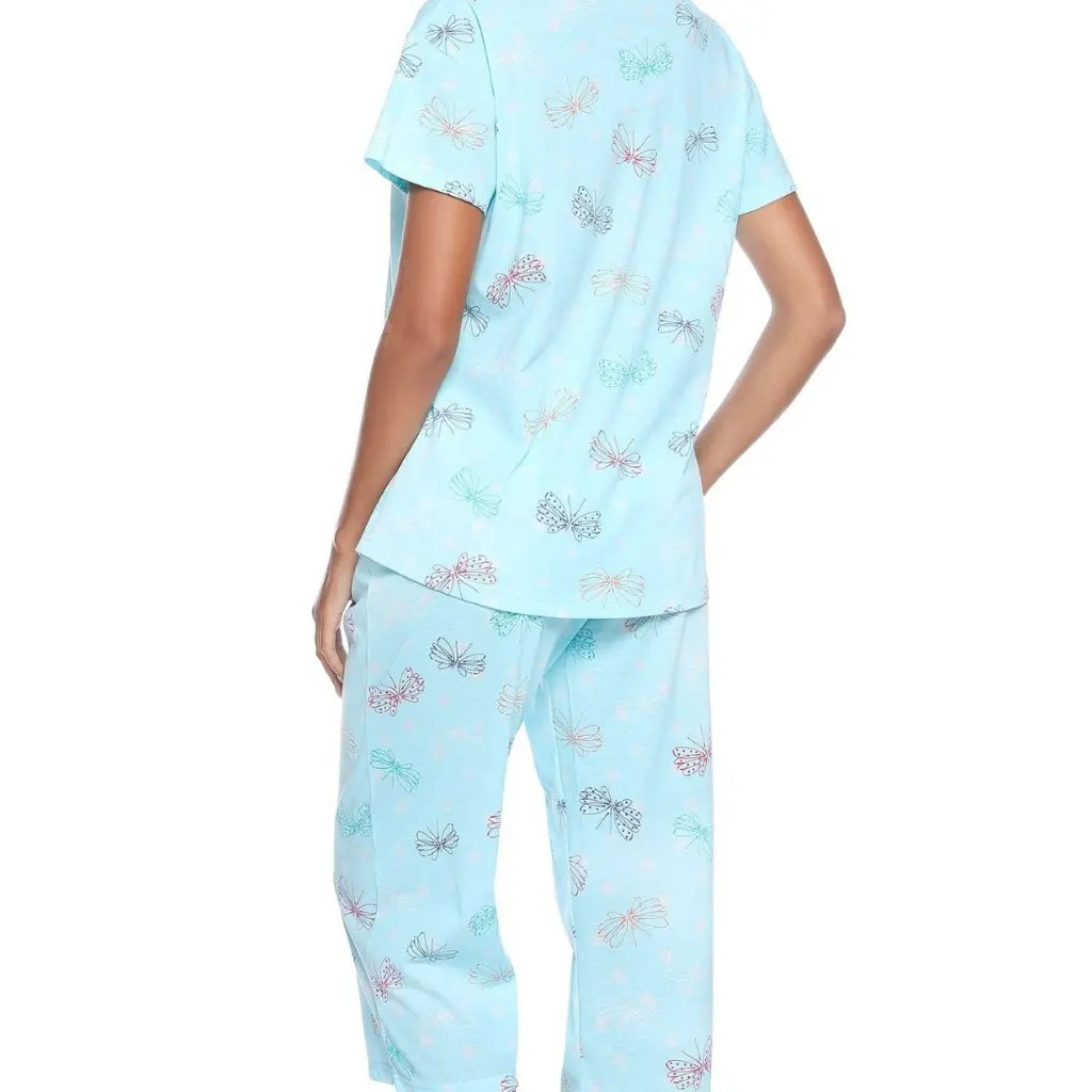 

plus Size Women's Knitted Cotton Short-Sleeved Cropped Pants Suit Home Clothes Pajamas Set Comfortable Breathable Sleepwear