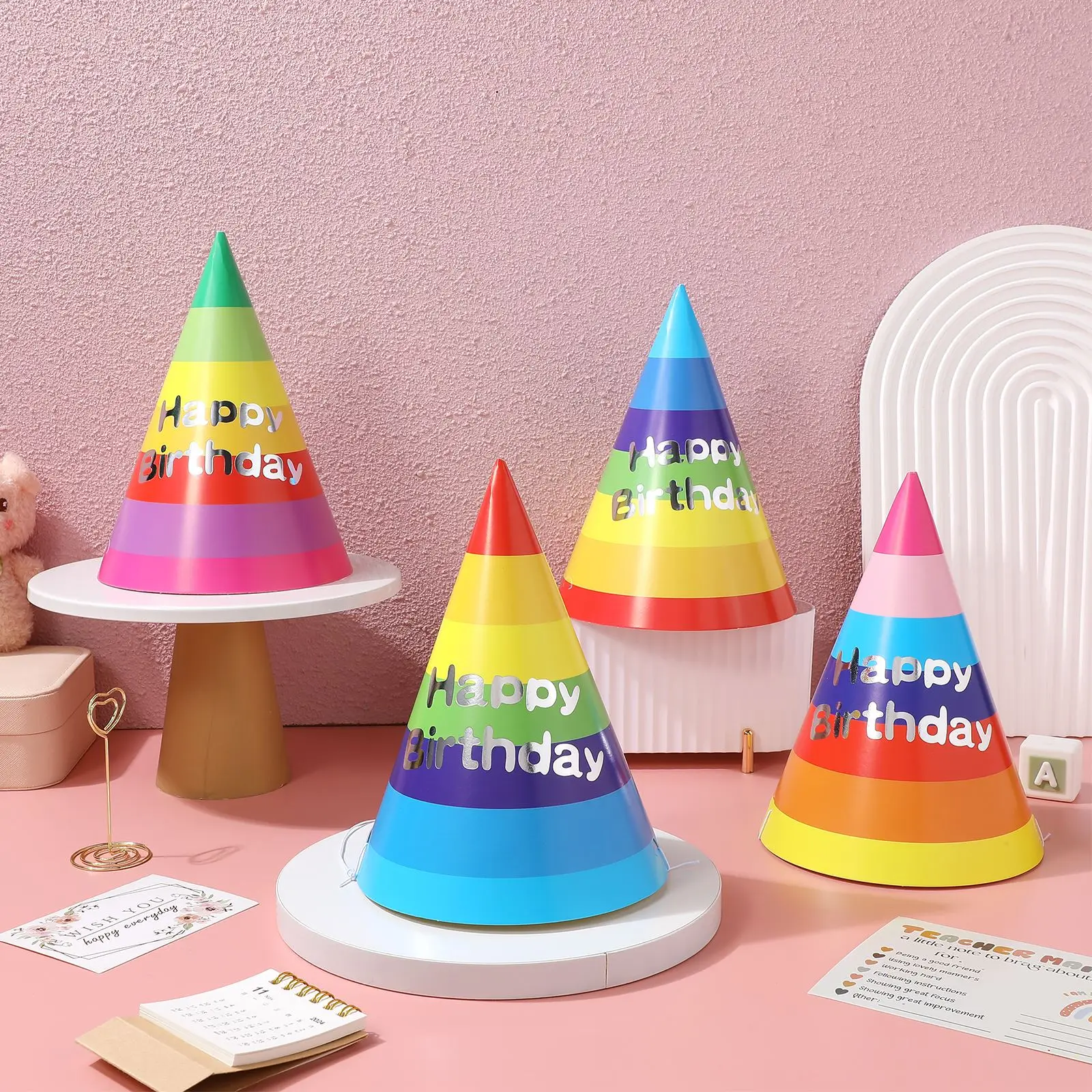 20 Pcs Rainbow Birthday Hat Cone Hats Small Party Headwear Cute Props Decorate Celebration Birthday Headdress Props Decorate