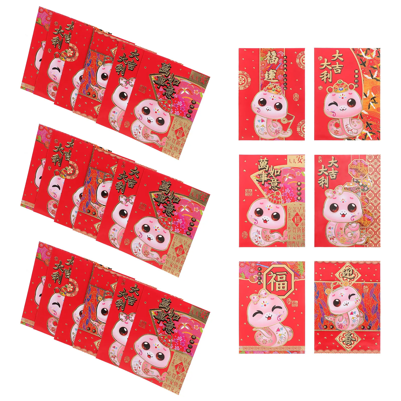 

60pcs Cartoon Envelopes Spacious Sturdy Snake Design 2025 Money Bag 2025 Red Packet Packets Chinese New Year Celebrations
