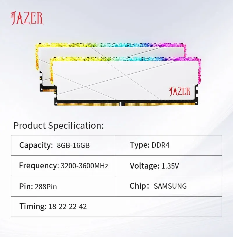 Jazer rgb ram ddr4 8gb 16gbメモリddr4 8gbx2 16gbx2 3200mhz 3600mhzオーバークロック性能デスクトップ用