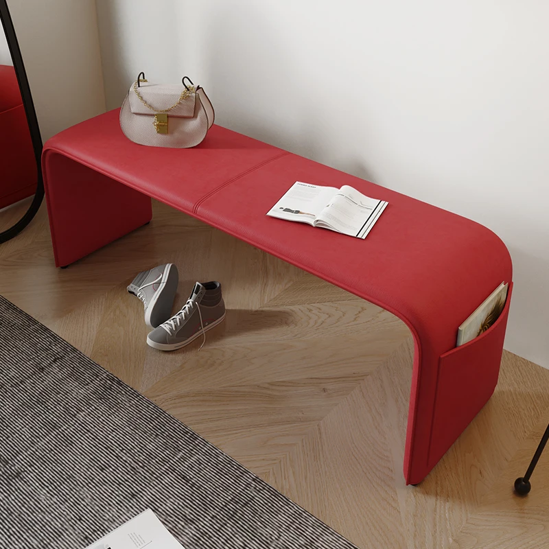 Nordic designer home shoe change stool light luxury bedroom bedside stool simple modern saddle leather living room bench casual