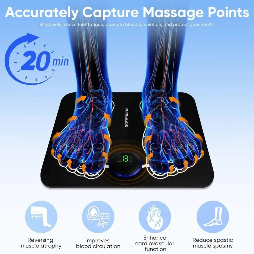 EMS Foot Massager LCD Display 8 Modes 19 Intensities Foot Massagers for Pain Relief Improve Circulation Relax Foot Feet Massager