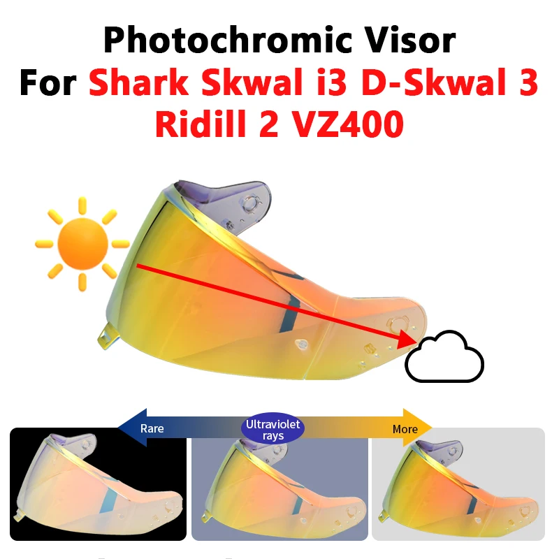 

Фотохромный визор для шлемов Shark Skwal i3, D-Skwal 3, Ridill 2, VZ400: Защитная линза от УФ-излучения, подходит для размеров M-XXL, аксессуар для мотоциклов