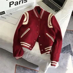 Red Baseball Uniform 2024 Autumn New Jackets for Women Casual Loose Long Sleeves Single Breasted Bomber Jacket Women Coat