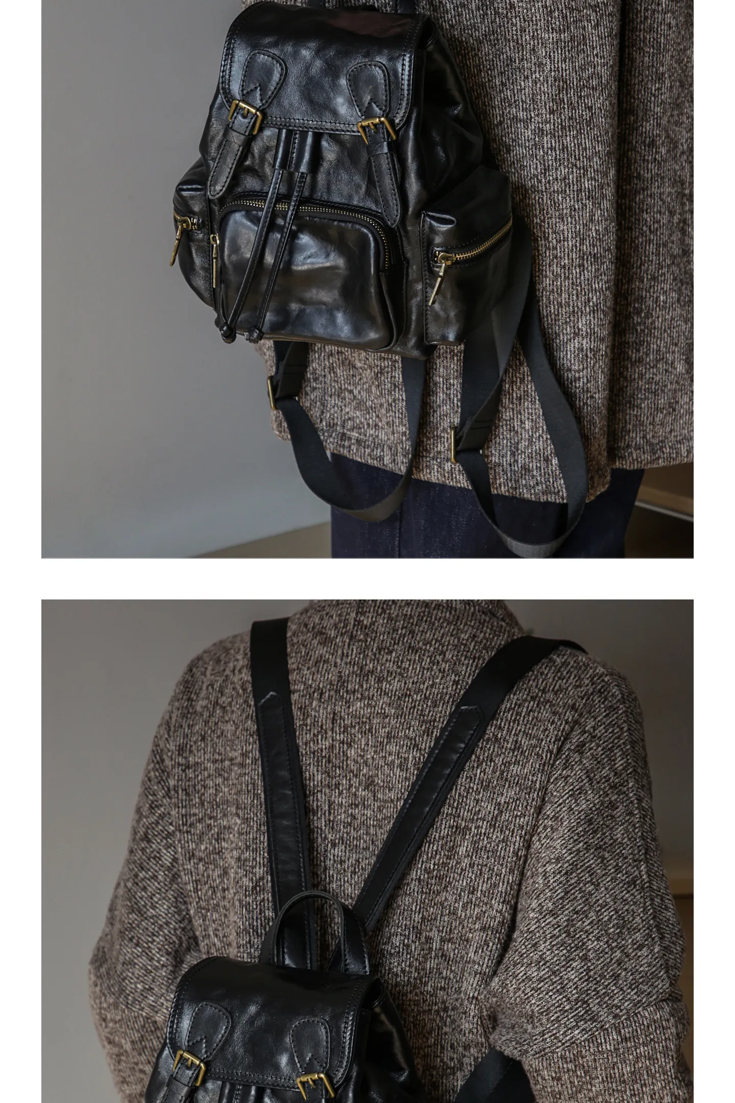 Vintage-Organizer, Designer-Handtaschen aus echtem Leder, Damenrucksäcke für lässige Wochenendreisen, echter Rindsleder-Rucksack für Frauen. – Detail 14