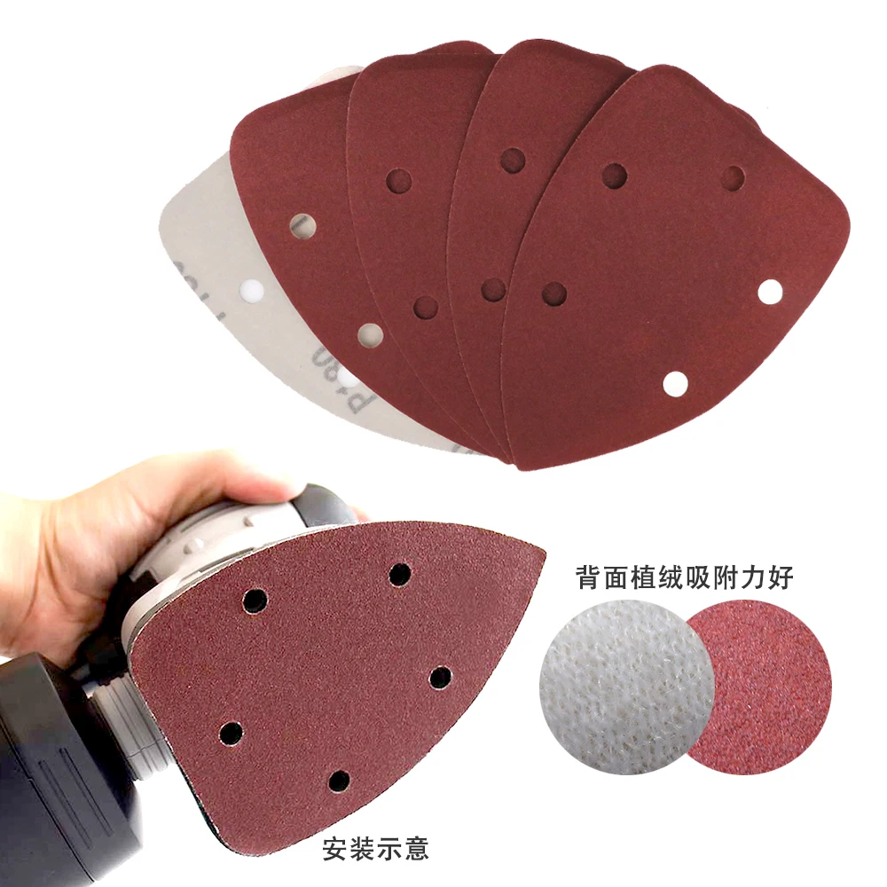 Hojas de lijado de 5 agujeros, papel de lija rojo triangular, gancho y bucle, 40-140 granos, disco de lijado abrasivo para lijado de madera, 20 piezas, 1000x98 x mm