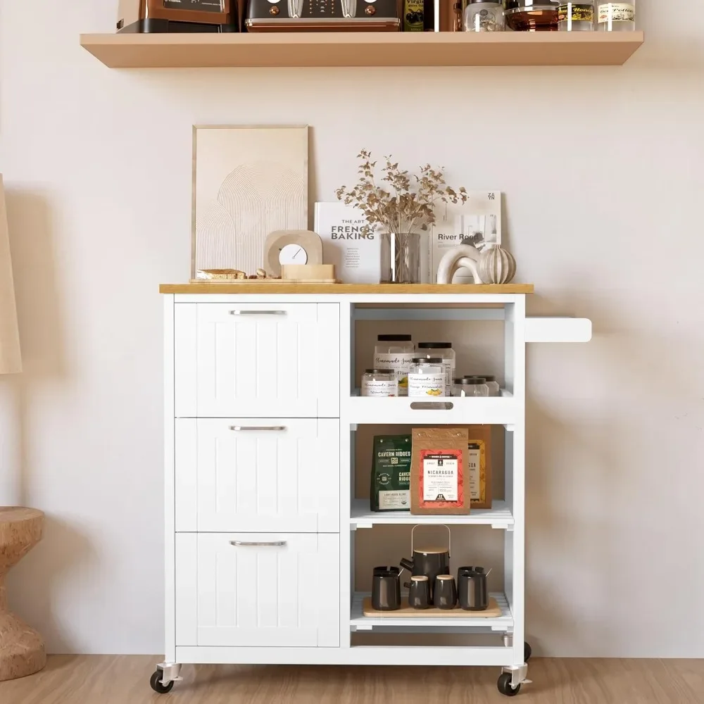 

Storage Rack Trolley, Industrial Kitchen Bar and Serving Cart with Wheels, Kitchen Island Cart with Shelves and Storage Drawers