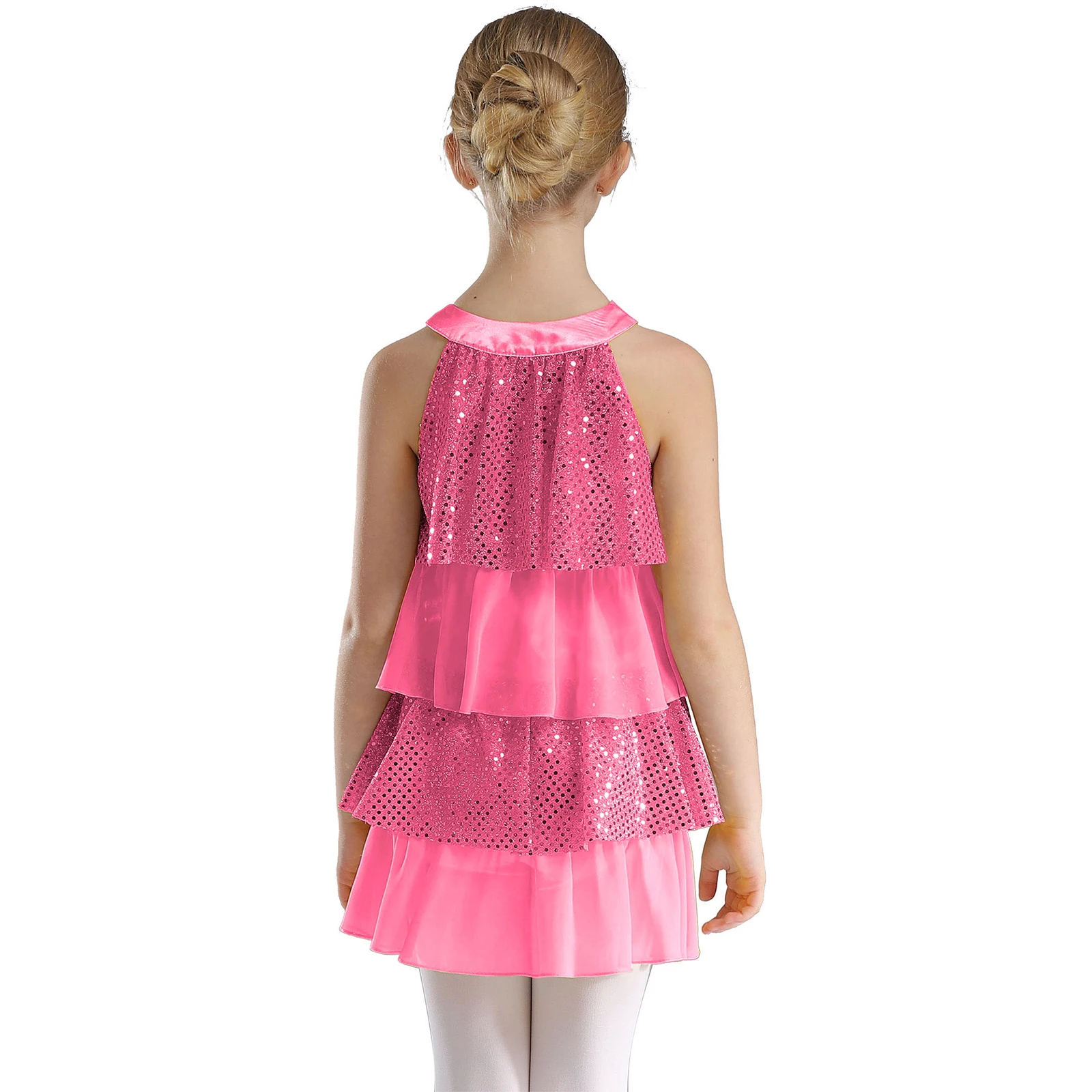 Sequins Latin Jazz Dress Tiered Ruffled Lyrical Dresses Modern Contemporary Dancing Performance Salsa Samba Rumba Stage Costume