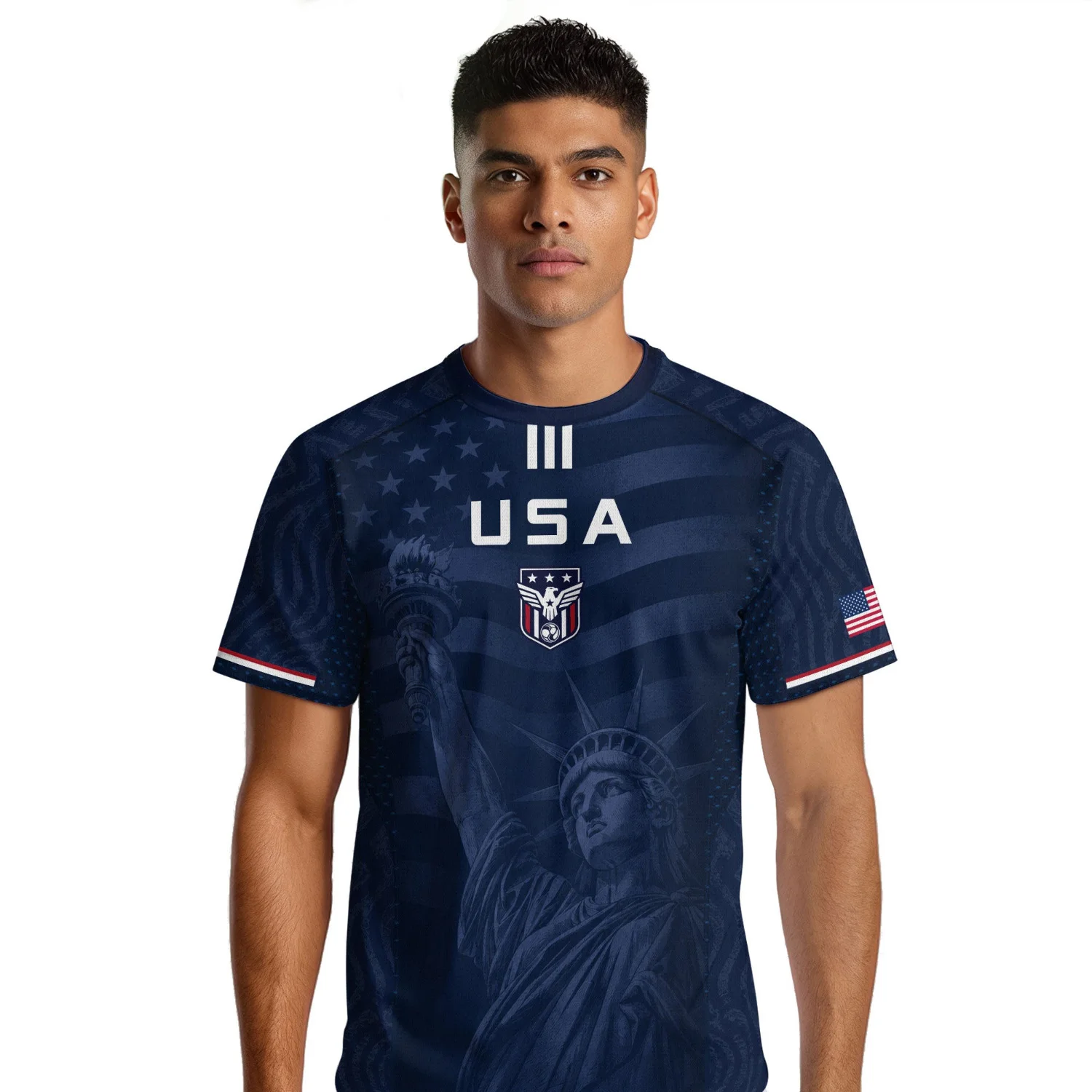 Men's Summer Short Sleeve T‑shirt Statue Of Liberty National Flag Print Loose Sports Jersey Street Fashion trend Casual Tops