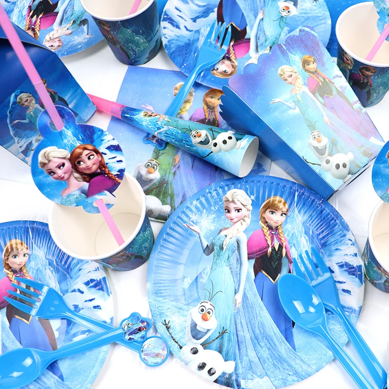 Frozen Anna Elsa Princess Birthday Party Decorations Kids Disposable Tableware Plates Cups Napkins Balloons Baby Shower Supplies