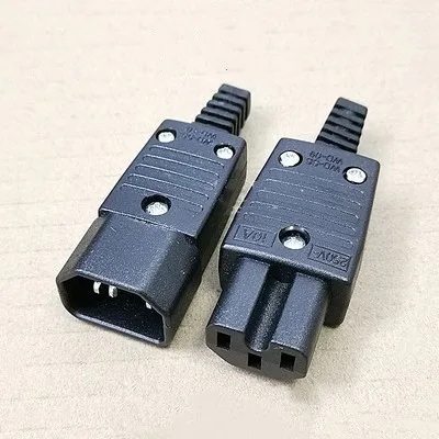 10A 250V Black IEC C13 C14 female&male Plug Rewirable Power Connector 3 pin ac Socket