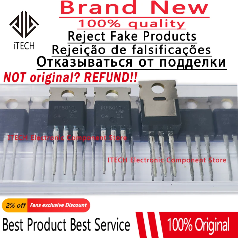 10pcs/lot Original IRF8010PBF IRF8010 TO220 N-channel 100V 80A MOSFET 100% New and Genuine