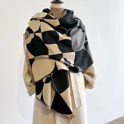 Luxury Brand Two-Sided Jacquard Scarf Imitation Cashmere Soft Warm Fringe Pashmina Shawl Winter Coldproof Windproof Blanket