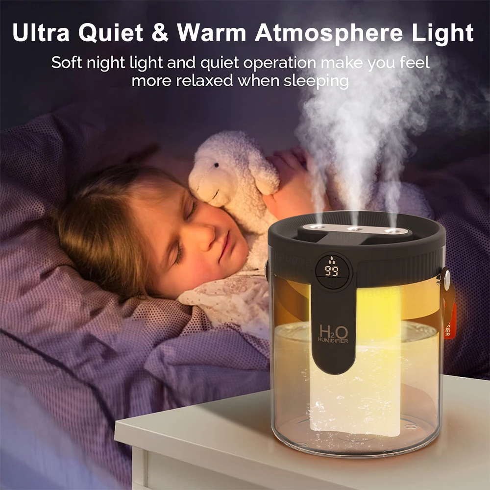 1.5L Air Humidifier Large Capacity Home Humidifier Silent Mist Maker 1800mAh Battery USB Rechargeable Humidifier with LED Light image 6