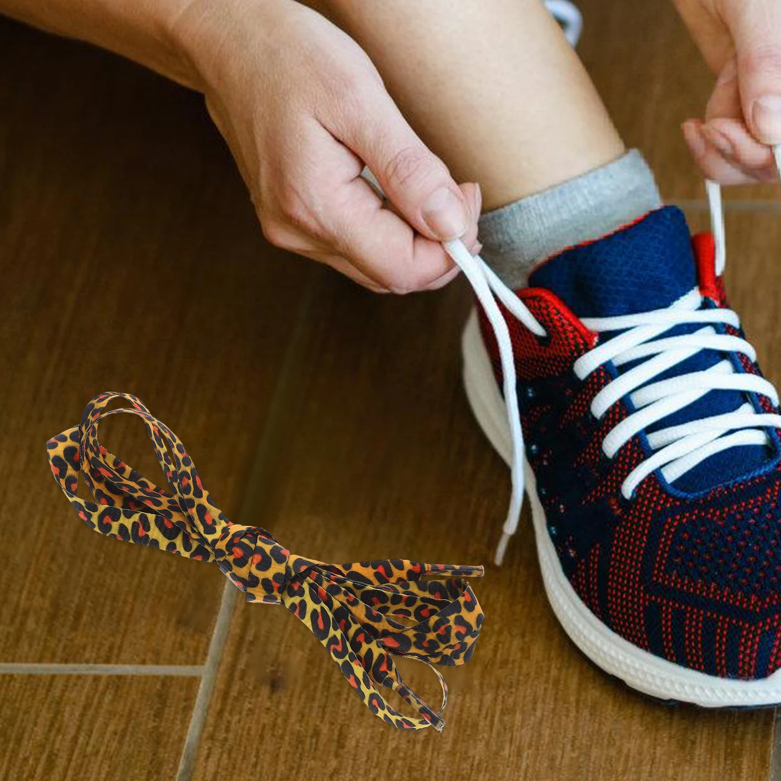 

2Pair Leopard Color Shoelaces Durable Material Flat Laces Easy Insertion Creative Design for Casual Shoes Boots Skates