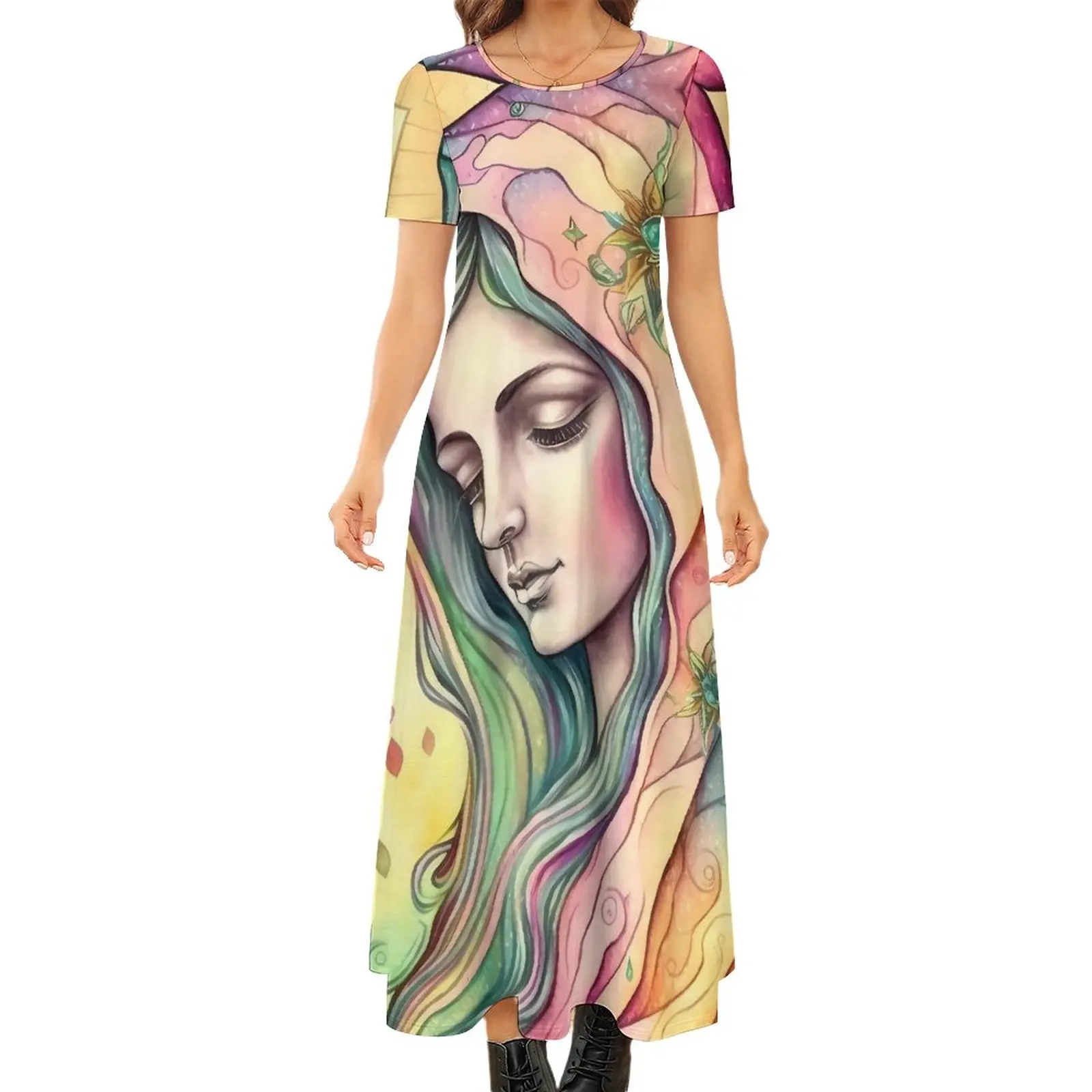 Virgin Mary Bodycon Dress Women Catholic Christian Mother Trendy Maxi Dresses Spring Short Sleeve Fashion Custom Oversized Dress