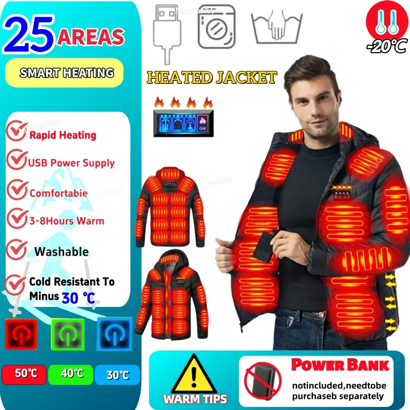 

2025 New 25/21 Zone Heating Jacket USB Technology Powered Winter Vest Waterproof Down Blend Insulation Snow CoatWear
