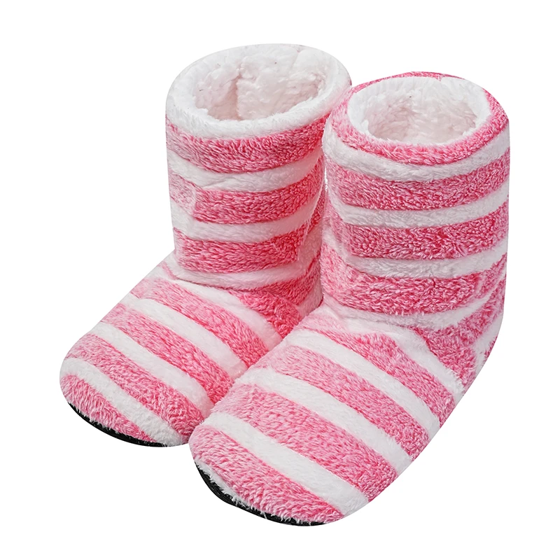 A pair of striped women\'s indoor floor shoes, socks, and winter household universal home shoes warm Plush Soft Botton slippers