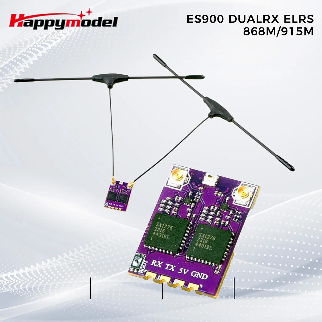 HappyModel ES900 DUAL RX ELRS Diversity Receiver 915MHz / 868MHz Built-in TCXO for RC Airplane FPV Long Range Drones DIY Parts