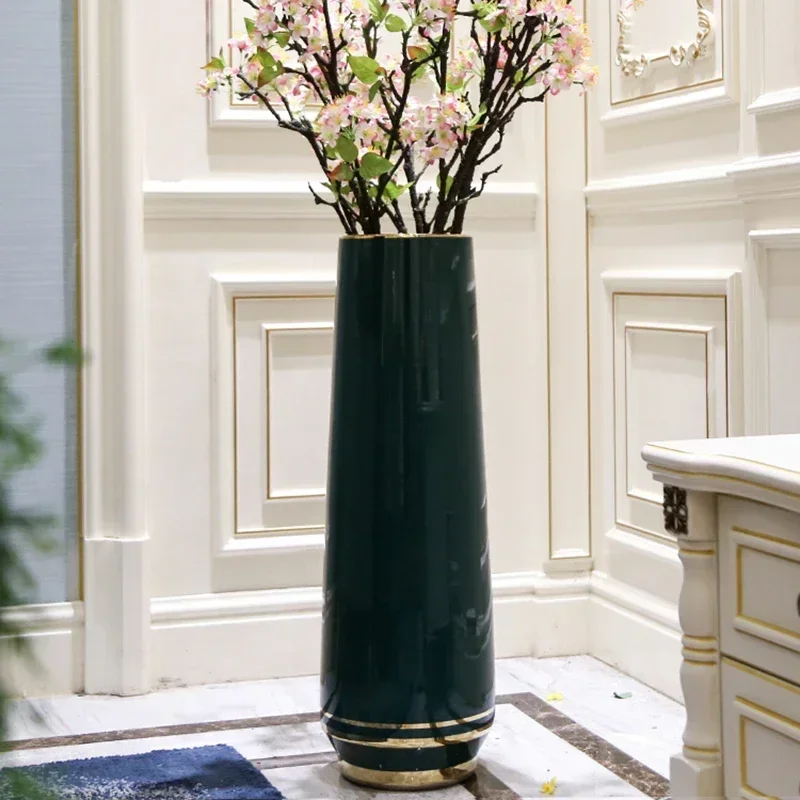 Nordic Ceramic Vases for Living Room Light Luxury Creative Design Floor Vase for Office Agate Green Large Decorative Flower Vase