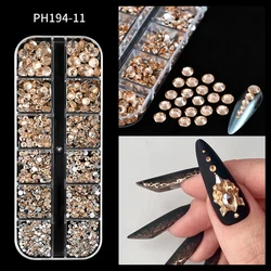 12Grid/box Non HotFix Rhinestone Mix Size Crystal Super Bright Glass Strass DIY DIY Glitter Stones Nail Art Decorations SS6-SS30