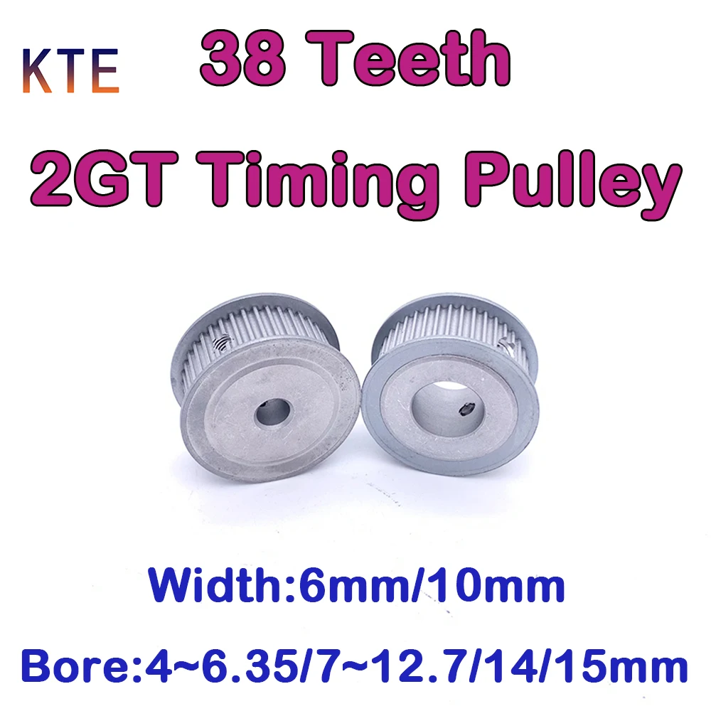 38 Teeth 2GT Timing Pulley Bore 4mm/5mm/6mm/6.35mm/7mm/8mm/10mm/12mm/12.7mm/14mm/15mm 38T GT2 Timing Pulley Belt Width 6mm/10mm