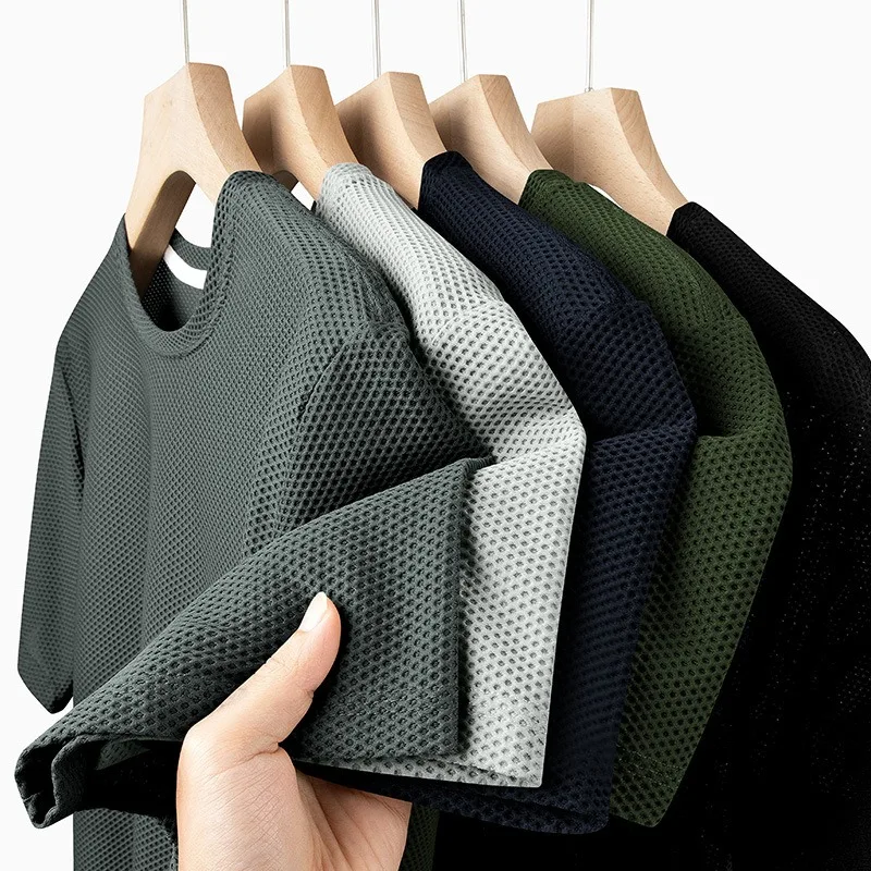 Man's Quick Dry Mesh T-Shirts High End Ice Cool Feel Short Sleeve Tops Quality Tennis Tee Shirts