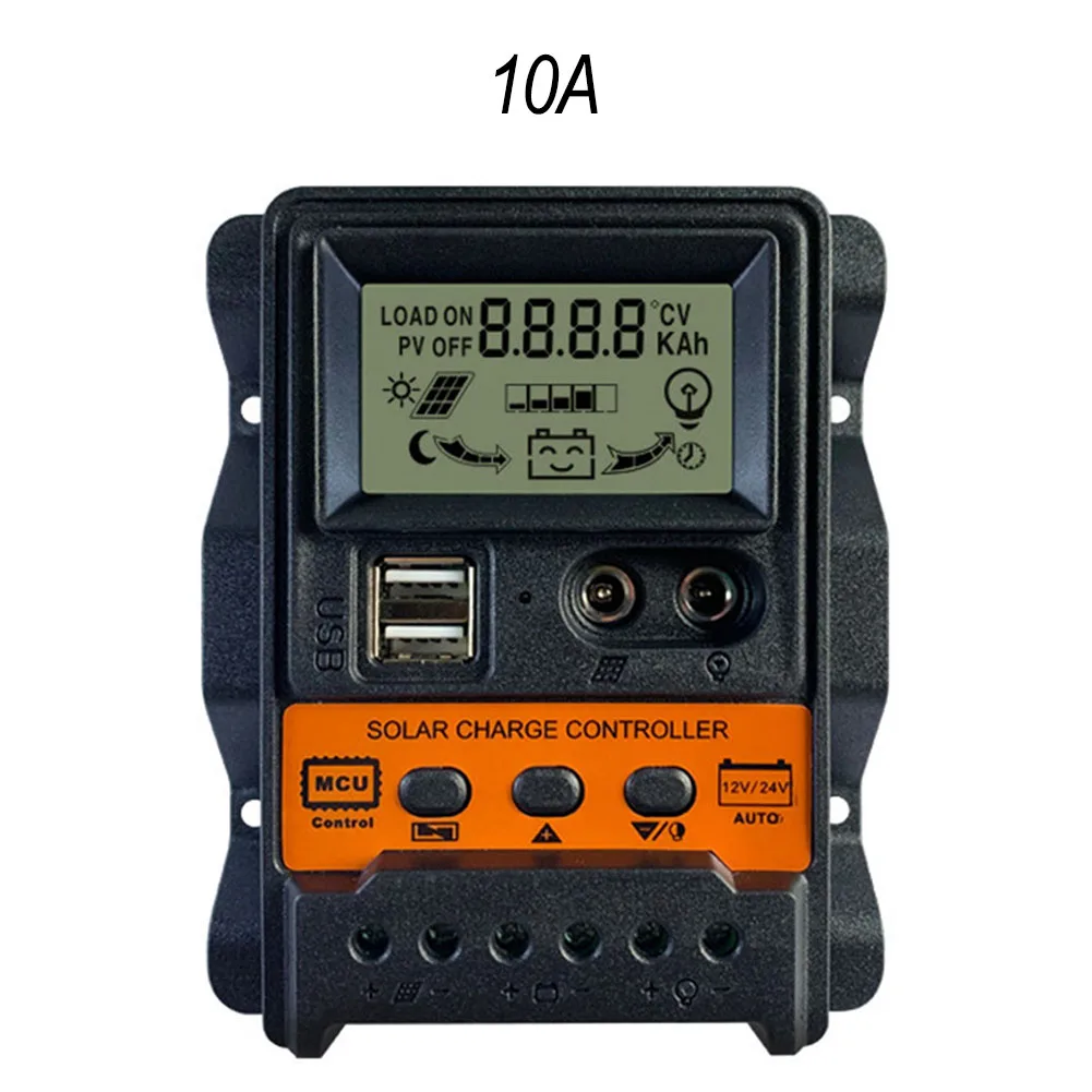 10A 20A PWM Solar Panel Charge Controller with Dual USB Output and LCD for Real Time Monitoring and Protection