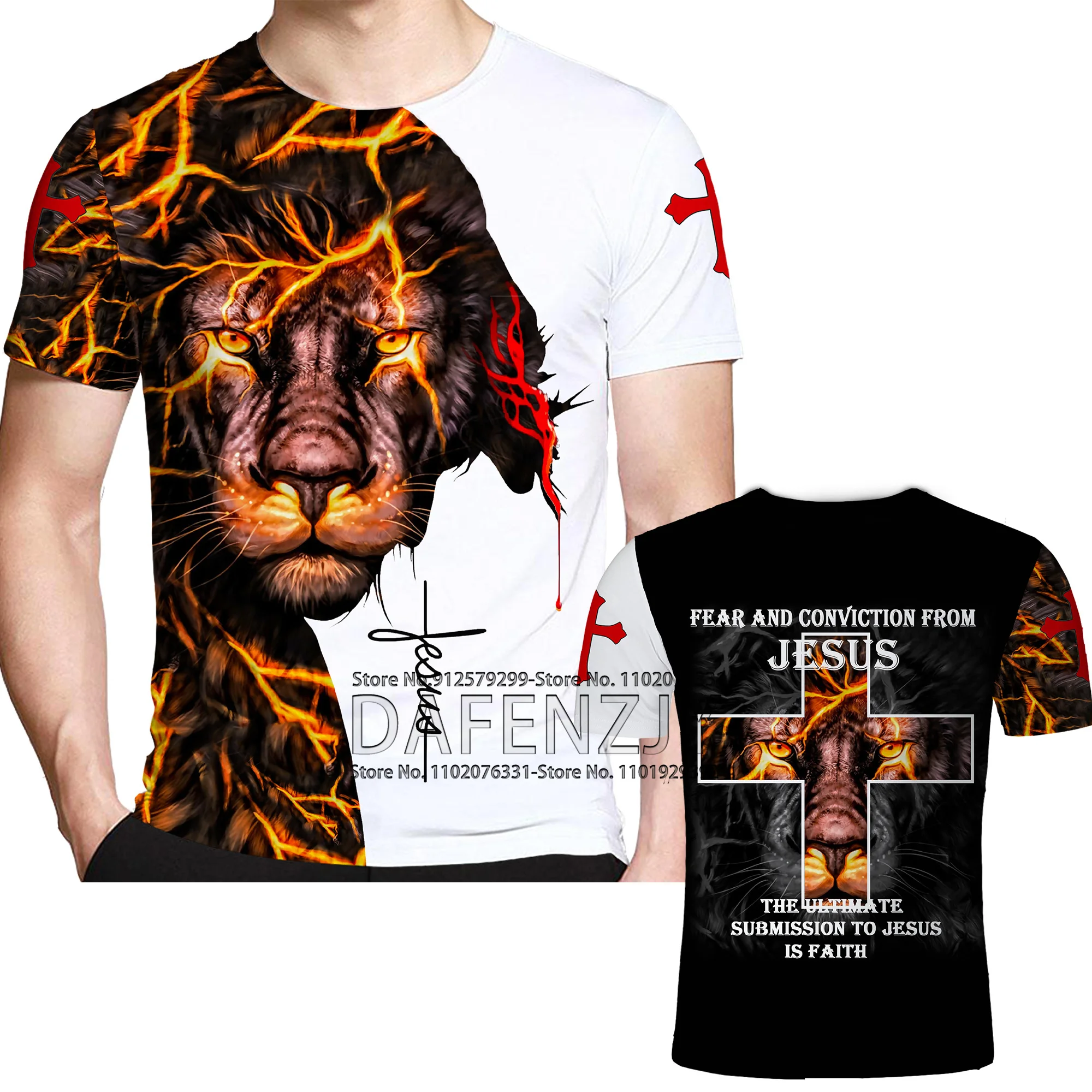 Men's T-shirt Christian Jesus And Lion 3d Printed Short Sleeve Fashion Casual Streetwear Drop Shipping Novelty Tee Top