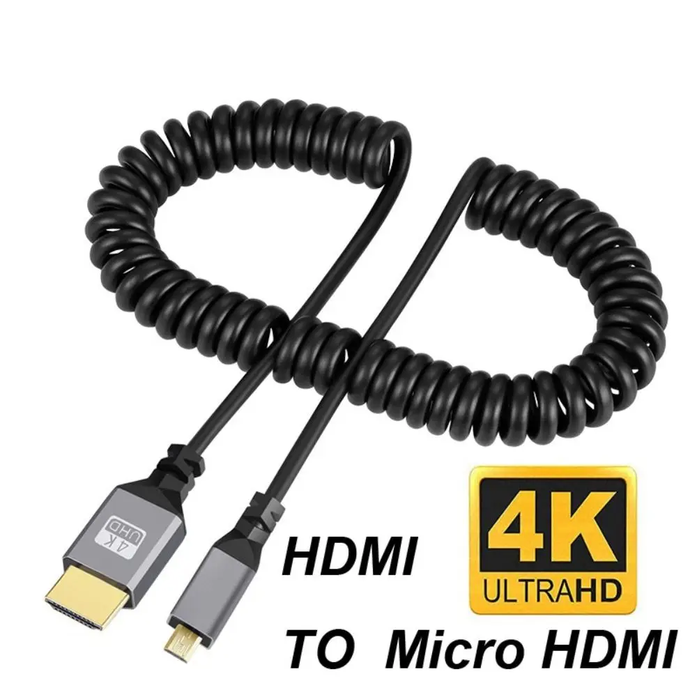 4K 60HZ Micro Mini HDMI TO HDMI SPIRAL CABLE 0.5-2.4M ยืดหยุ่น HDMI ฤดูใบไม้ผลิสายขยายชายชายปลั๊กสาย