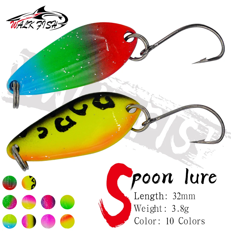 WALK FISH Trout Bait 3.8g Metal Colorful Spoon Fishing Lure Single Hook Wobbler Casting Jigging Tackle Accessories Pesca Chub