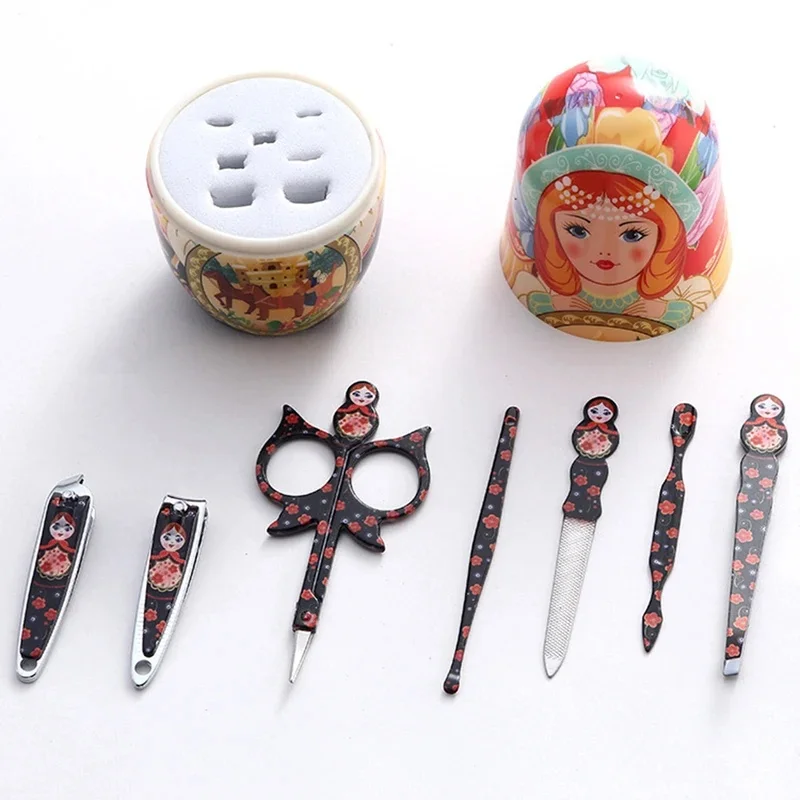 Russian Nesting Doll Nail Clipper Set, 7Pcs Stainless Steel Manicure Kit, Nail Trimming Polishing Shaping Tools, Gift for Women
