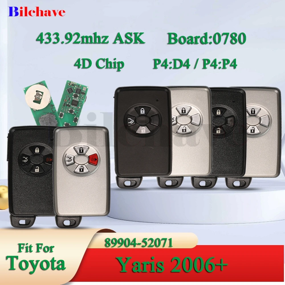 

Jingyuqin 2/3/4 кнопочная плата:0780 433,92 МГц ASK 4D чип умный автомобильный дистанционный брелок для Toyota Yaris 2006+ 89904-52071 P4:D4/P4