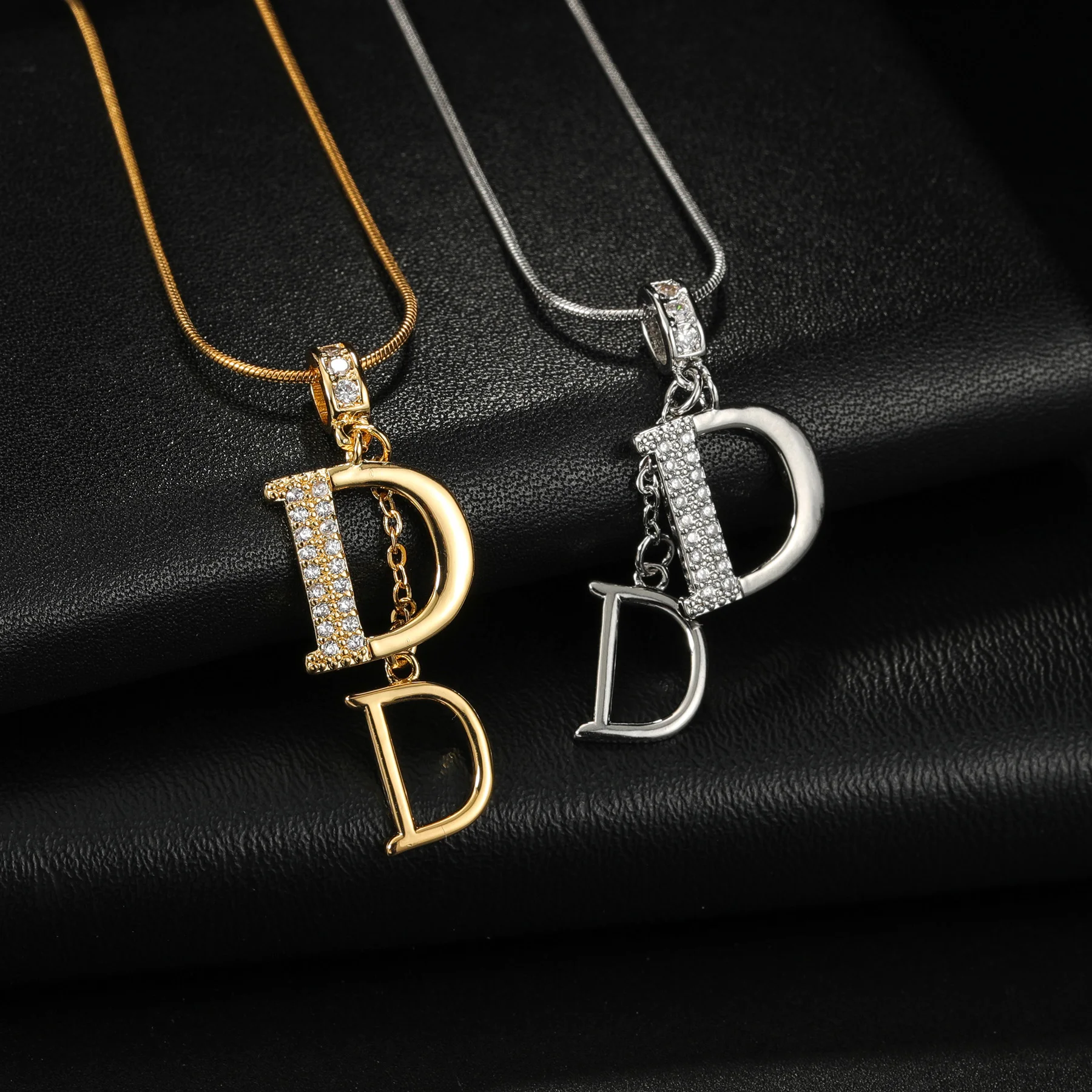 New Design Zircon Double D Letter Pendant Short Necklace Neck Chain Fashion Jewelry For Woman Girls Party Gift