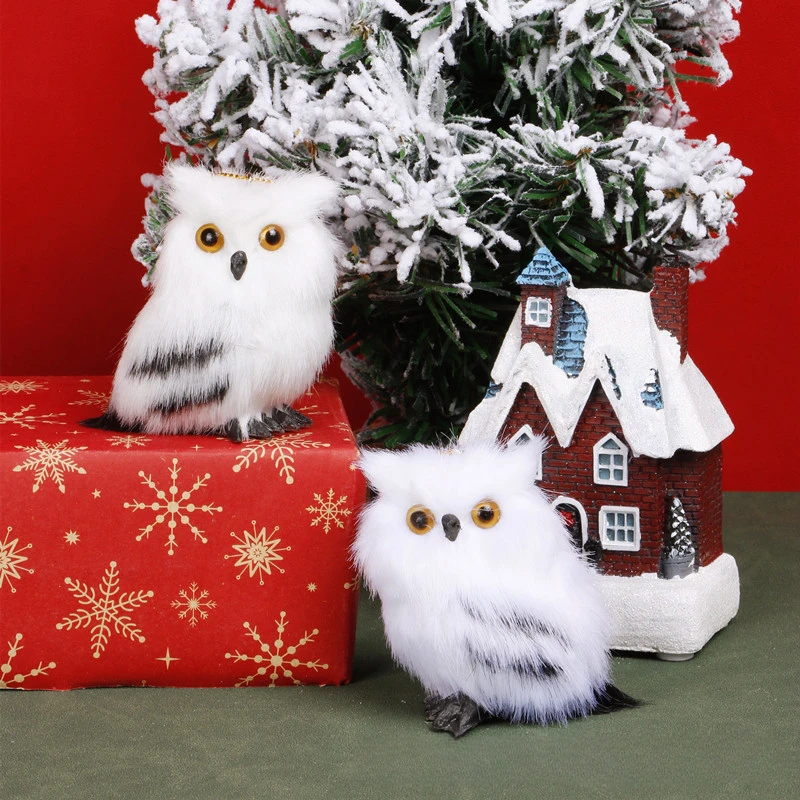 Simulation Owl Ornament Cute Furry Home Decoration Ornament Adornment Simulation Action Figures Christmas Kids Gift