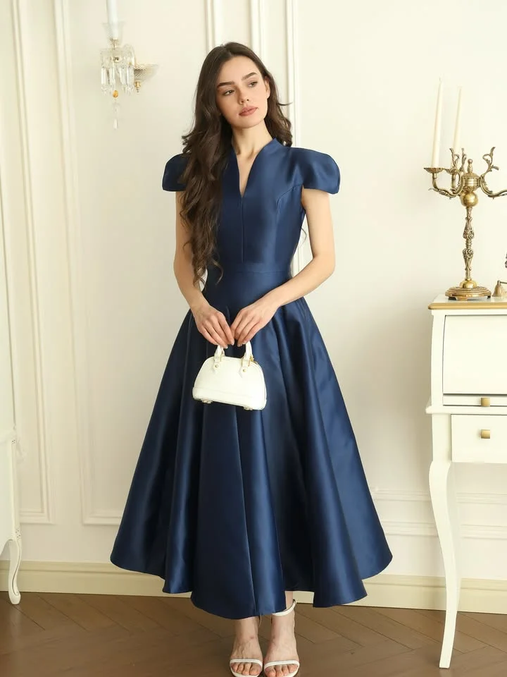 

Вечерние роскошные платья Дубай, винтажные просто атласные платья для торжественных случаев, платья для выпускного вечера Drak Blue, платья en liquidación envío gratis