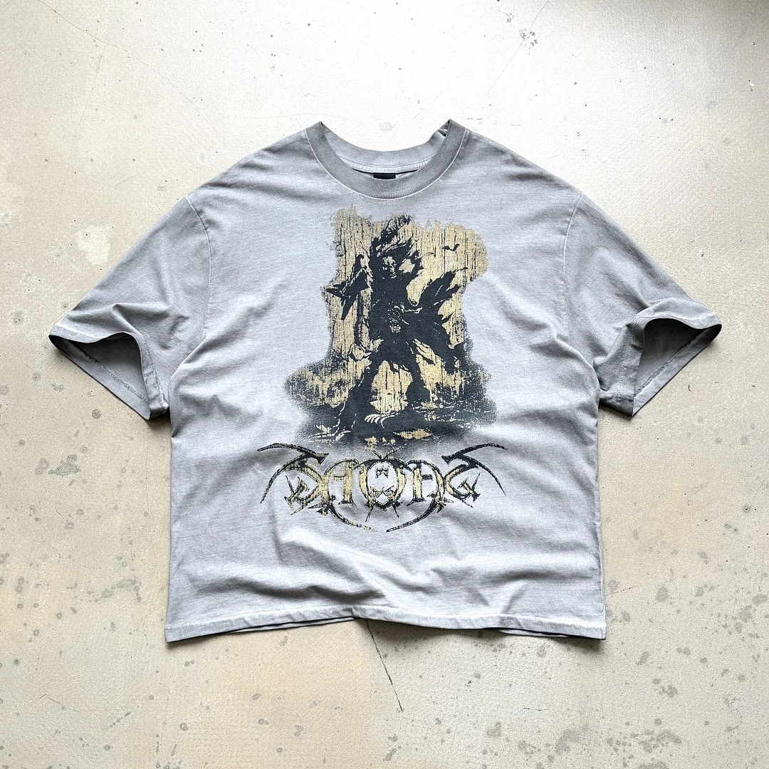 Vintage Washed Saint T Shirt Men Purpose Tour Graphic Print Oversized Loose Short Sleeve Tee Y2K  Streetwear Unisex Crop Top