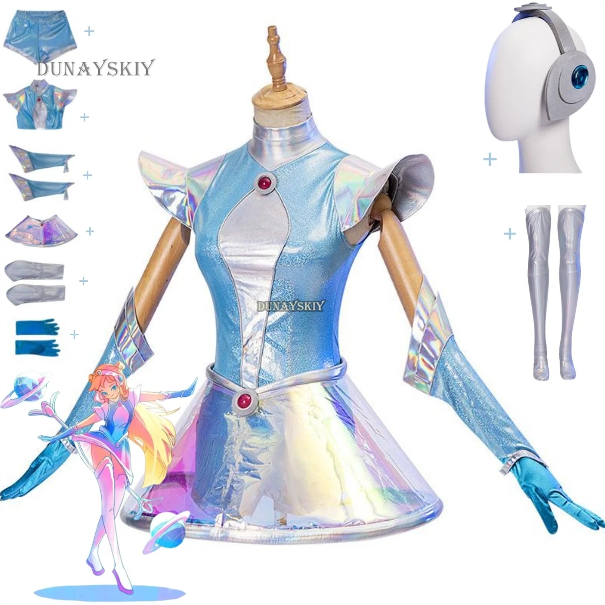 Gioco LOL Luxanna Crownguard Lady of Luminosity Lux Costume Cosplay Skin Lacras's "Space Rhythm: Glowing Globe Sexy gonna Suit